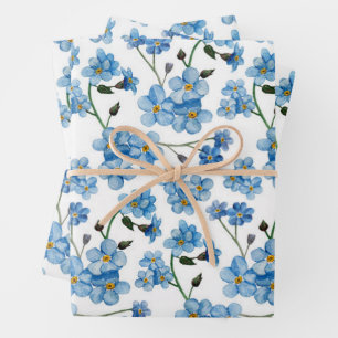 Feuille De Papier Cadeau Motif floral de printemps bleu doux   Ne m'oublie 