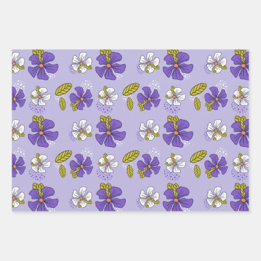 Feuille De Papier Cadeau Motif floral de printemps en violet (Devant 3)