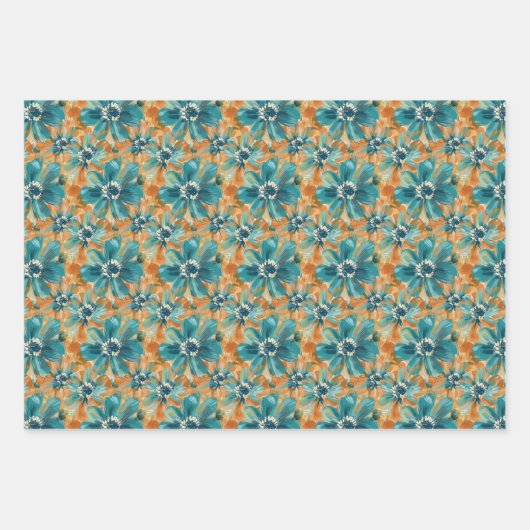Feuille De Papier Cadeau Motif floral dynamique avec Turquoise gras, Turquo (Devant 2)