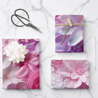 Feuille De Papier Cadeau Motif floral Fleurs roses 3D Couleurs douces éléga