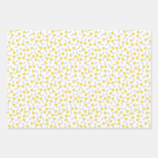 Feuille De Papier Cadeau Motif floral gris jaune (Devant)