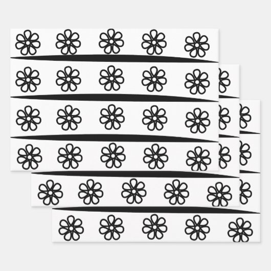 Feuille De Papier Cadeau Motif floral noir et blanc (Lot)