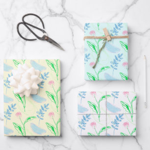 Feuille De Papier Cadeau Motif floral Pastel dessiné à la main