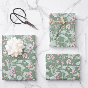 Feuille De Papier Cadeau Motif floral rose et blush