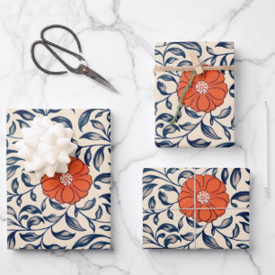 Feuille De Papier Cadeau Motif floral sans couture avec fleur orange vibran