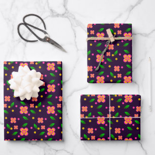 Feuille De Papier Cadeau Motif floral sans couture vibrant sur fond violet