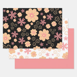 Feuille De Papier Cadeau Motif floral tendance et rose pâle