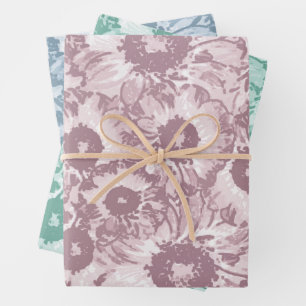 Feuille De Papier Cadeau Motif floral vert sarcelle gris pastel