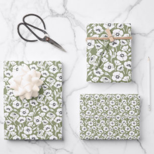 Feuille De Papier Cadeau Motif floral vert sauge