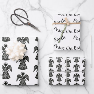 Feuille De Papier Cadeau Motif Folk Art Angel