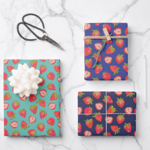Feuille De Papier Cadeau Motif Fraise d'Été