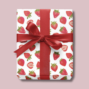 Feuille De Papier Cadeau Motif Fraise d'Été