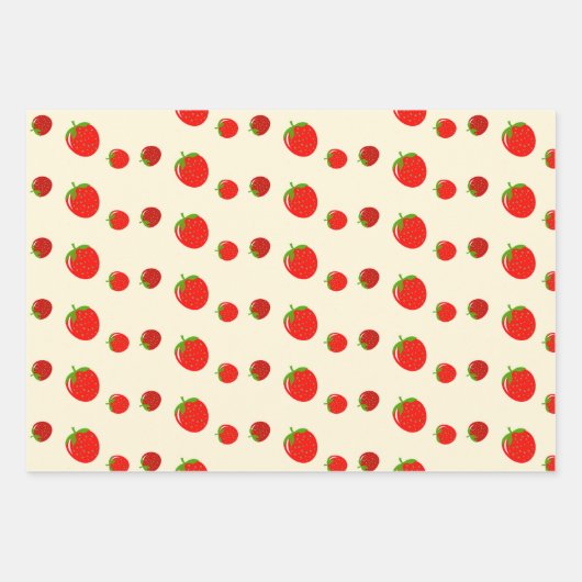 Feuille De Papier Cadeau Motif fraise rouge sur rose pâle (Devant 3)