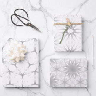 Feuille De Papier Cadeau Motif géométrique blanc et argenté