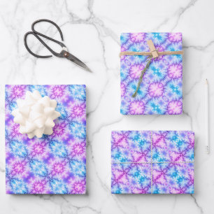 Feuille De Papier Cadeau Motif géométrique bleu Aqua, flocons de neige viol