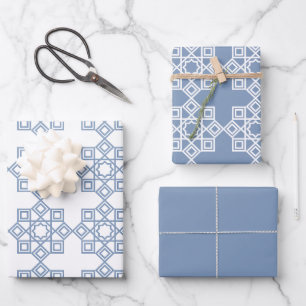 Feuille De Papier Cadeau Motif géométrique bleu-arabe