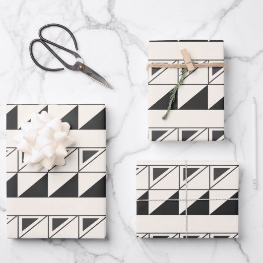 Feuille De Papier Cadeau Motif géométrique gris noir et blanc moyen rétro (Recto)