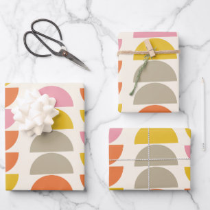 Feuille De Papier Cadeau Motif géométrique mignon en rose jaune et orange 