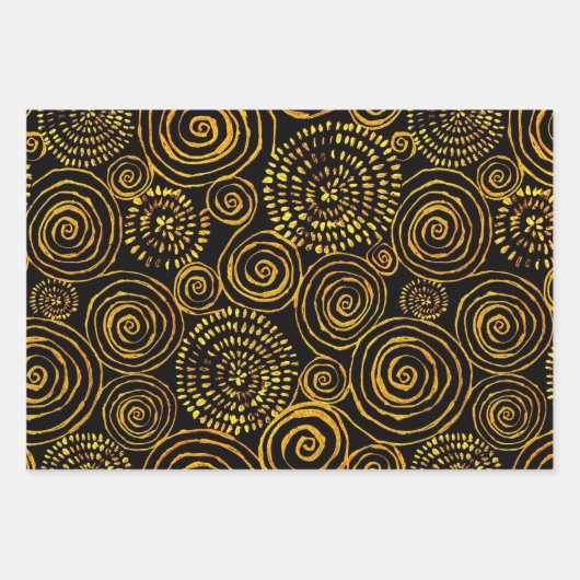 Feuille De Papier Cadeau Motif géométrique moderne Abstrait noir et or (Devant 3)