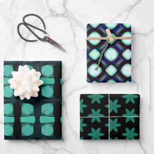 Feuille De Papier Cadeau Motif géométrique moderne Abstrait noir vert
