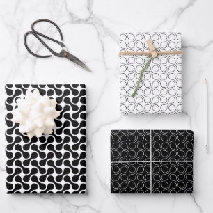 Feuille De Papier Cadeau Motif géométrique moderne noir et blanc