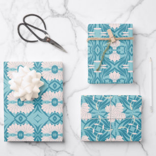 Feuille De Papier Cadeau Motif géométrique moyen élégant en bleu clair
