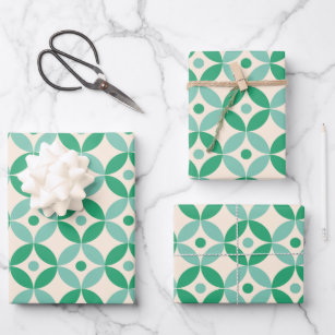 Feuille De Papier Cadeau Motif géométrique moyen élégant en vert