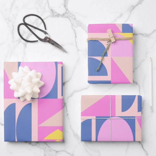 Feuille De Papier Cadeau Motif géométrique Planche Patchwork rose amusant (Recto)