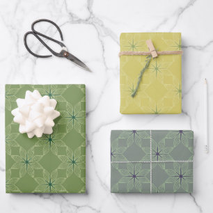Feuille De Papier Cadeau Motif géométrique Sarrasin, Moutarde et Gris
