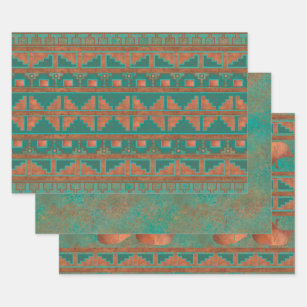 Feuille De Papier Cadeau Motif géométrique Turquoise en cuivre du sud-ouest