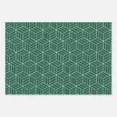 Feuille De Papier Cadeau Motif géométrique vert + blanc | (Devant 3)