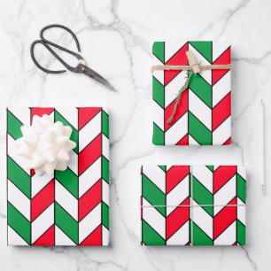 Feuille De Papier Cadeau Motif géométrique vert rouge