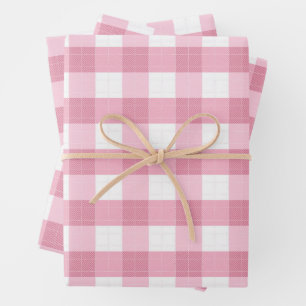 Feuille De Papier Cadeau Motif Gingham Classique Rose et Blanc