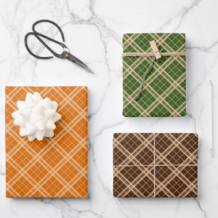 Feuille De Papier Cadeau Motif Gingham sur vert forêt orange marron foncé