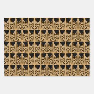 Feuille De Papier Cadeau Motif Gold et Black Art Déco