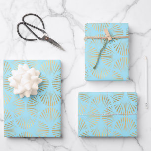 Feuille De Papier Cadeau Motif Gold & Light Blue Art Déco