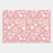 Feuille De Papier Cadeau Motif hippie Super rose rétro À damiers (Devant)