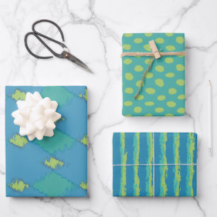 Feuille De Papier Cadeau Motif Ikat vert et Turquoise