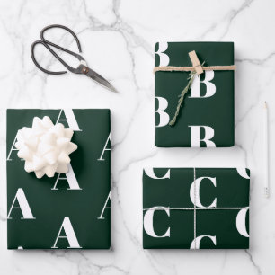 Feuille De Papier Cadeau Motif initial monogramme vert foncé personnalisé