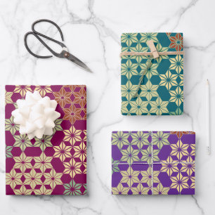 Feuille De Papier Cadeau Motif japonais Asanoha Mix