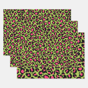 Feuille De Papier Cadeau Motif léopard en framboise sur Lime Green