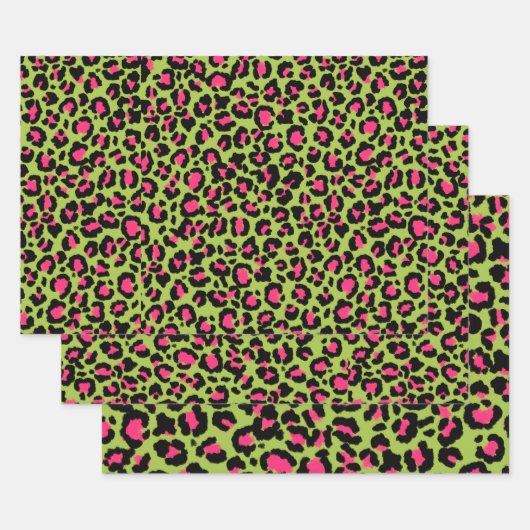 Feuille De Papier Cadeau Motif léopard en framboise sur Lime Green (Lot)
