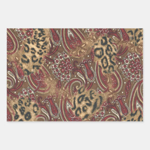 Feuille De Papier Cadeau Motif Leopard et Paisley Imprimer