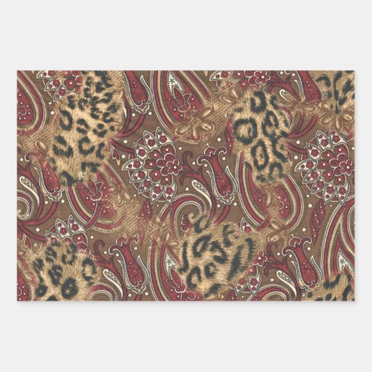 Feuille De Papier Cadeau Motif Leopard et Paisley Imprimer (Devant)