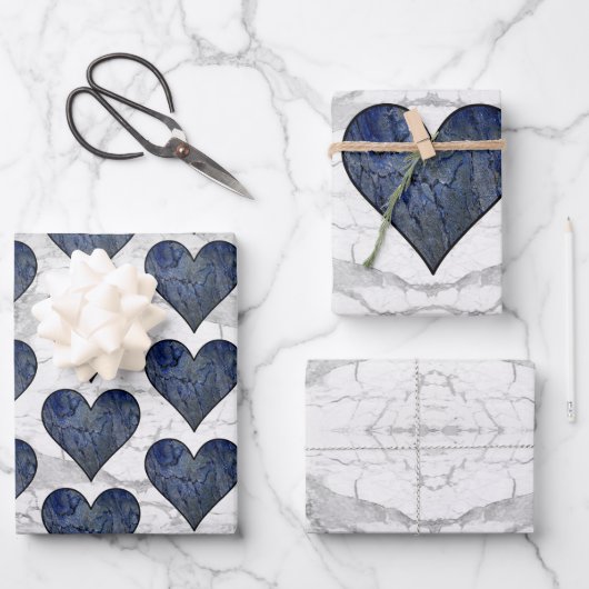 Feuille De Papier Cadeau Motif marbré en pierre bleue (Recto)