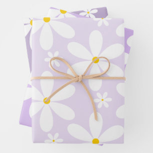 Feuille De Papier Cadeau Motif marguerrier (violet)
