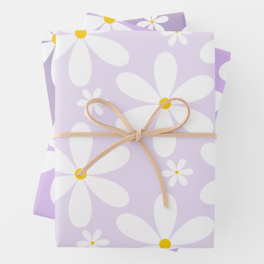 Feuille De Papier Cadeau Motif marguerrier (violet) (En situation)