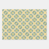 Feuille De Papier Cadeau Motif marocain vert, gris et jaune (Devant)