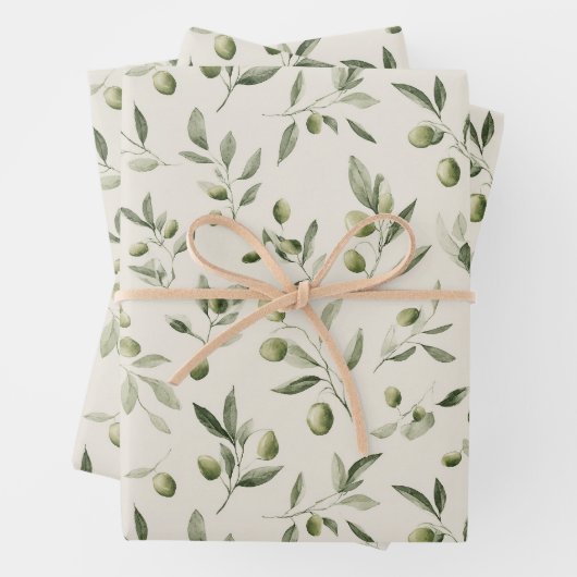 Feuille De Papier Cadeau Motif méditerranéen de la Branche d'olive (En situation)