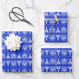 Feuille De Papier Cadeau Motif méditerranéen grec Arabesque bleu